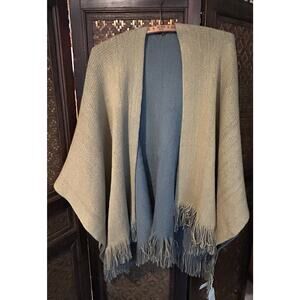 NWT! 2Chic Open Side Sweater Shawl Mustard & Gray Reversible Fringe One Size